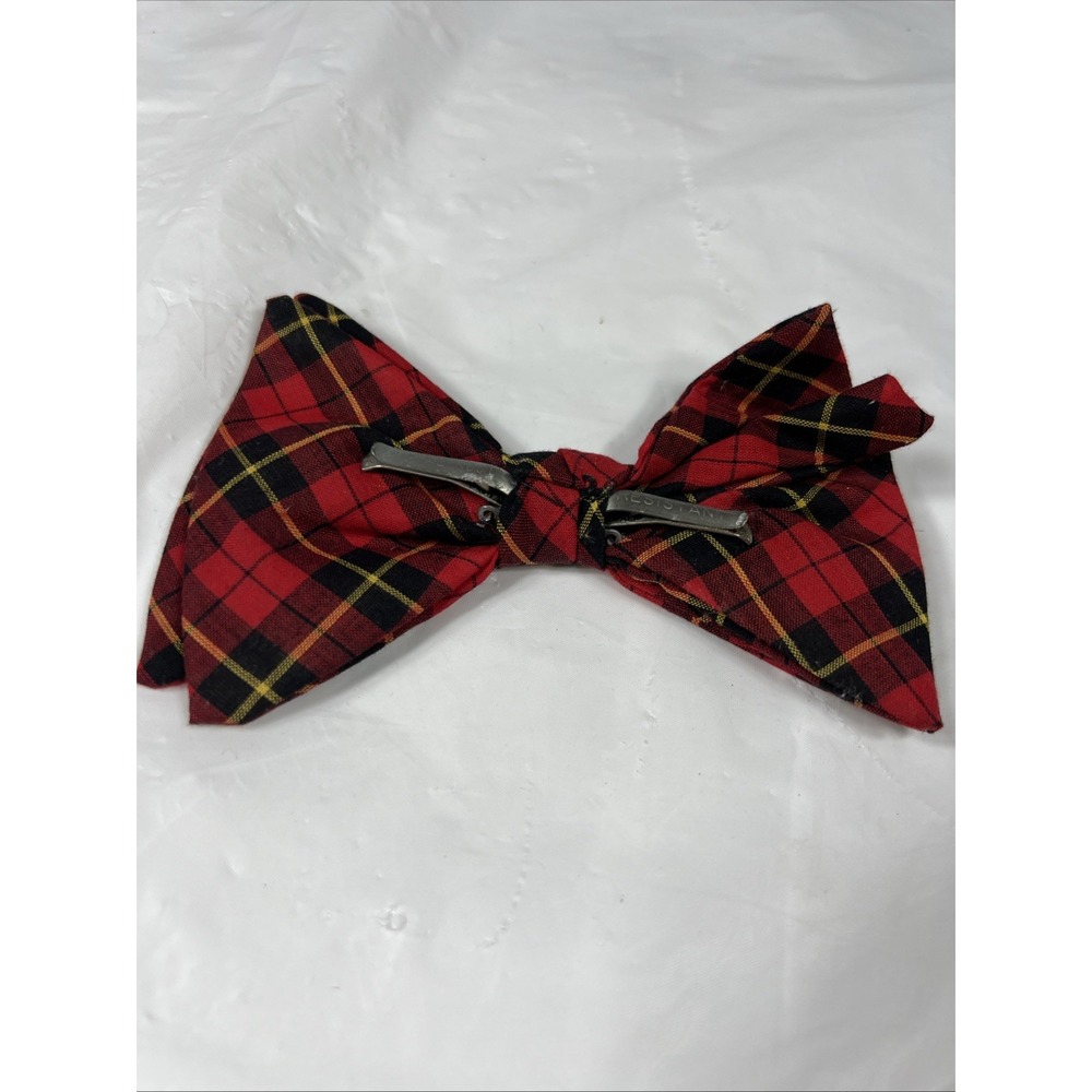 Vintage Royal Rust Resistant Clip on Bow Tie Bowtie 1960s 1970's Red Plaid - Picture 5 of 10